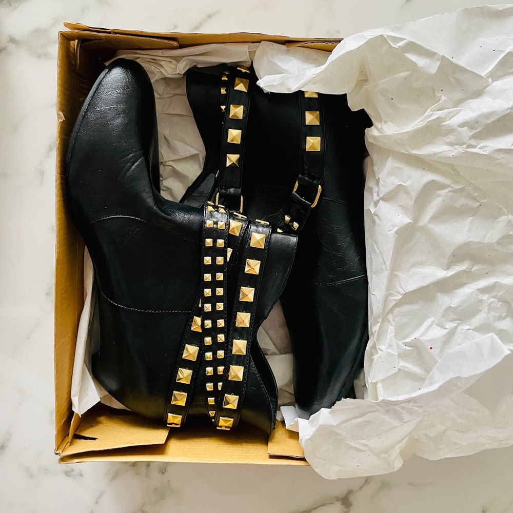 Bamboo Black Booties with Gold Studs